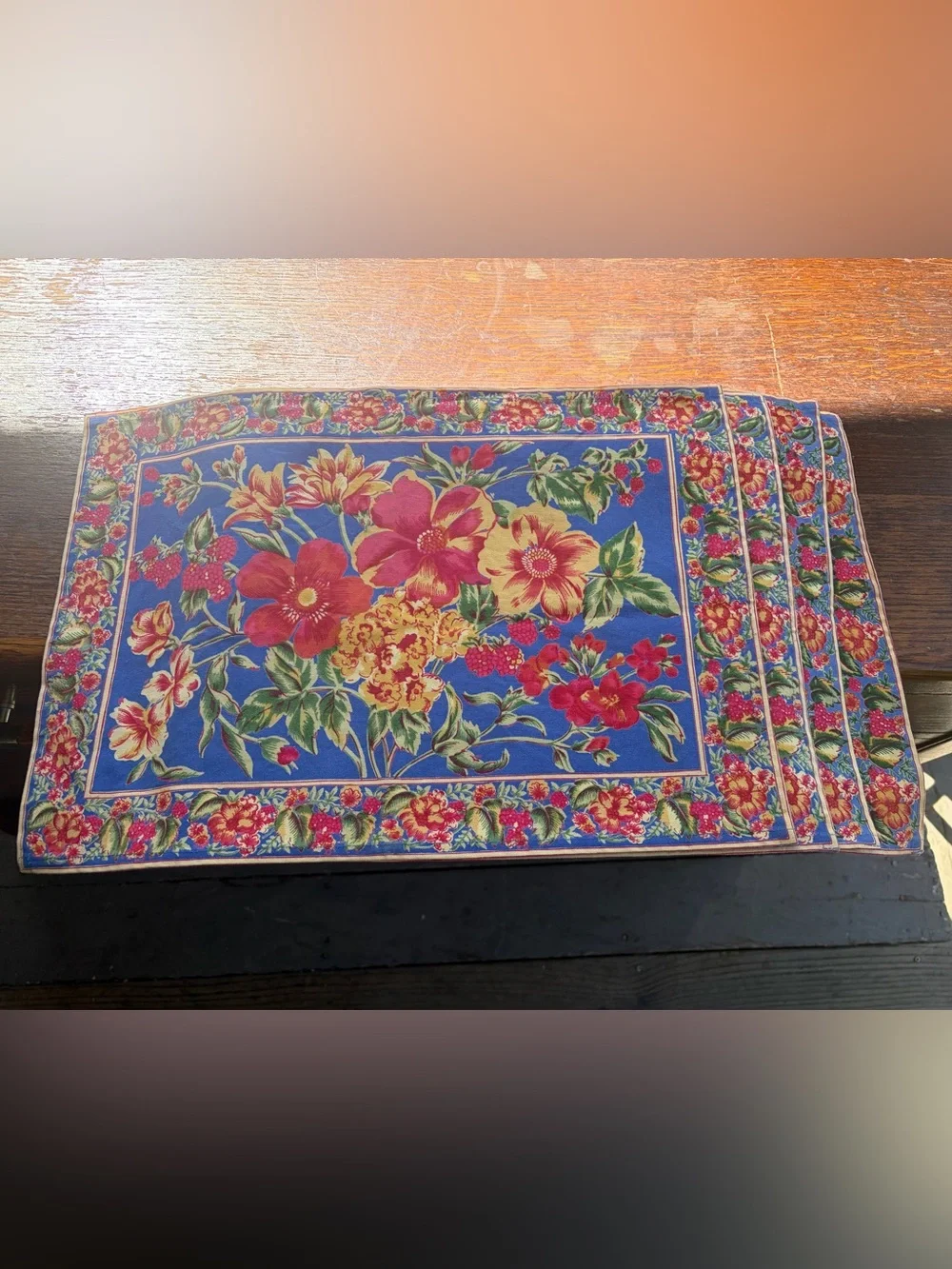 Blue Floral Cotton Placemats